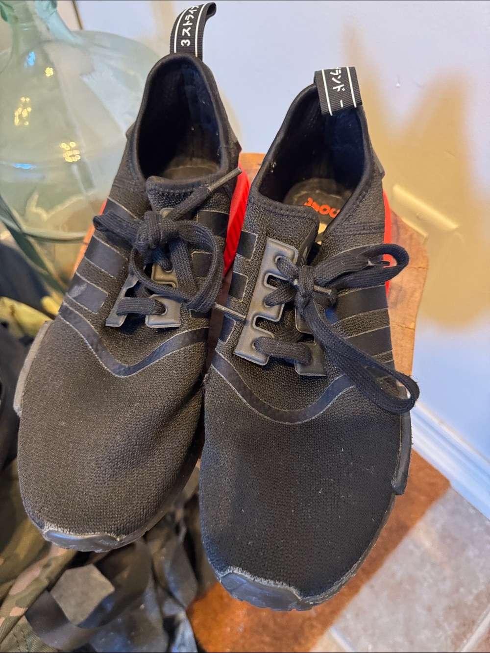 adidas Men's Black Sneakers with Red Heel Accent